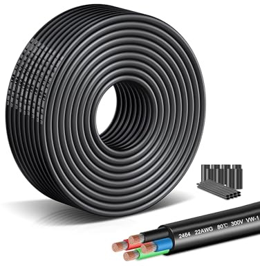 22 Gauge Stranded Copper Wire 22/4 AWG Oxygen-Free Hookup Cable - 49.21FT UL2464 Certified Flexible PVC Cord for LED Strip Lighting, Car Audio Systems, 5V/12V/24V Low Voltage Applications