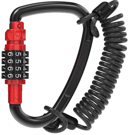 UP Security Heavy Duty Carabiner Clip with Combination Lock, Metal D-Ring | Lock for Climbing Rope, Camping Hammock, Travel Essentials Anti Theft, 4 in 25 KN Large Locking Carabiner with 4.5 ft Cable