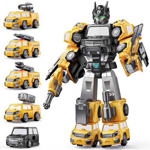 VEEVIFUN Transforming Toys for 6 Year Old Boy Gifts,Magnetic Transform Robot 5 Year Old Boys Gift, Engineering Truck Toys for 3 4 5 6 7 8 Year Old Boy,STEM Educational Boys Age 4-7 6-8