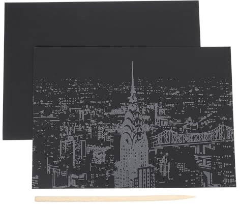 HIAKDOFT Carta da Grattare Fai da Te per Immagine Vista Notturna Città, Set 2 Fogli per Lavori Artistici Educativi e Decorazioni Creative
