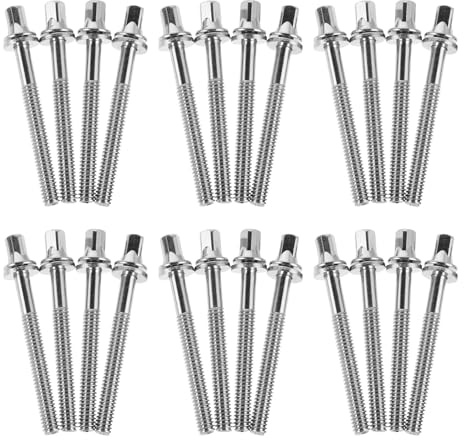 Levemolo 24 Tornillos de Montaje para Batería Recubrimiento de Plata, Varillas de Tensión de 5mm X 60mm para Caja, Instalación Fácil y Estabilidad Mejorada para Conciertos y Escenario