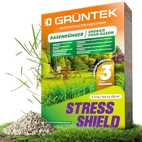 GRÜNTEK Concime per Prato Estate Anti-Stress 2,5 kg – 100 m² | Fertilizzante per Prato Rinverdente NPK 15+5+24 | Concime Granulare a Lenta Cessione fino a 3 Mesi | Resistente a Caldo, Siccità e Gelo.