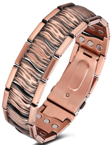 Jeracol Kupfer Magnetarmband Herren, 99% Reines kupferarmband mit ultrastarken Magneten, Einstellwerkzeug und Schmuck-Geschenkbox（WoodGrain