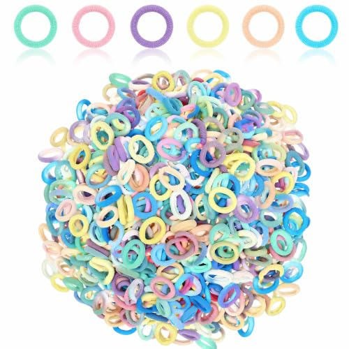 LIQWEI 500 gomas elásticas suaves para el pelo, 2 cm, para mujer y niña | Mini gomas para el pelo pequeñas para bebé, sin costuras, para niños, para trenzar goma, Navidad, una bolsa de regalo