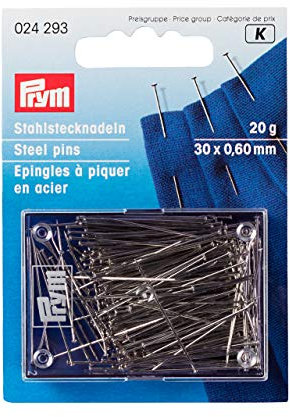 Prym Stecknadeln, 0,60 x 30mm, silberfarbig, 20g, Karte mit Dose, Stahl, 30 x 0,60mm