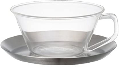 Kinto Cast Tea Cup & Saucer - Glass Cup & Stainless Steel Saucer
