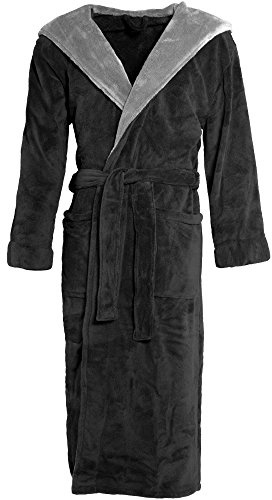 CelinaTex Texas Bademantel Kapuze M schwarz anthrazit Mikrofaser Damen Herren Morgenmantel Coral Fleece Mantel