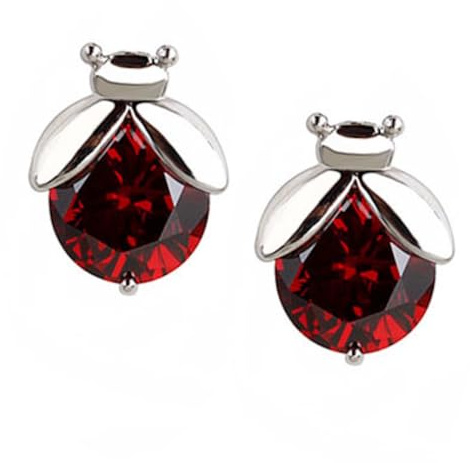 Crystalline Azuria Mujer 18ct Chapado en Oro Blanco Mariquitas Rojo Cristales de Zirconia Pendientes de tuerca para Mujer y Niña