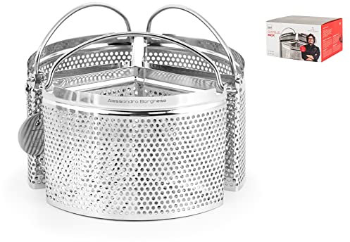 H&H Alessandro Borghese – Cestello in Acciaio Inox a 3 Spicchi, Ø18 cm, Design Elegante, Lavabile in Lavastoviglie, Linea Il Lusso della Semplicità