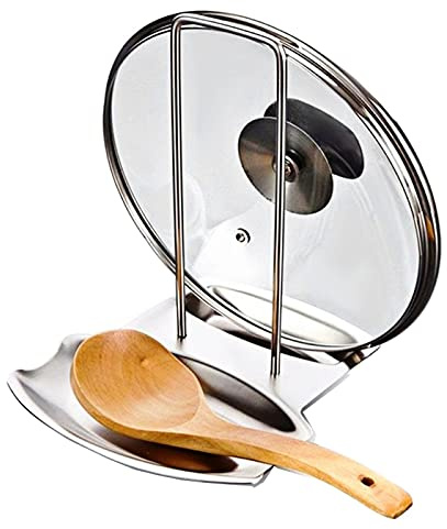 iPstyle Pan Lid Holder Progressive Lid and Spoon Rest Shelf 304 Stainless Steel Pan Lid Organizer Kitchen Decor Tool