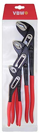VBW Wasserpumpenzangen-Satz 3-teilig (Zangen-Set schwarz poliert, Werkzeug für Sanitärbereich, Griffe ergonomisch mit Kunststoffüberzug, Sanitärzangen Längen 160 mm / 250 mm / 315 mm) 966164