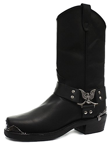 Grinders Nero Eagle Uomini Hi Cowboy Moto Pelle Occidentali Nuovi Stivali 42