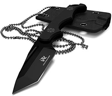 ODENWOLF ACUS Neck Knife Messer - inklusive Kydex Scheide und Kugel Halskette zum umhängen - Mini Tactical Survival Outdoor Messer für verstecktes tragen (Acus - Schwarz)