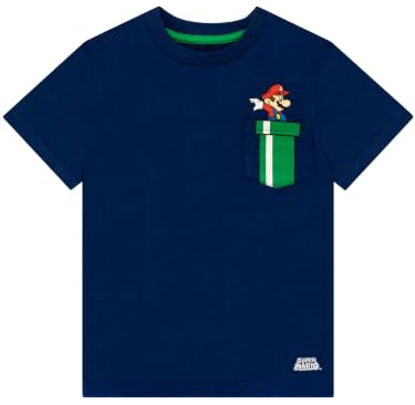 Super Mario T-Shirt, Mario Teleport Boys Tshirt, Boys Top, Blue 4-5 Years