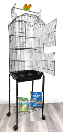 63-Inch Large Flight Bird Parrot Cage Side Nesting Box Doors Cockatiel Quaker Parrot Sun Parakeet Green Cheek Conures Finch Budgie Lovebird Parrotlet Canary Finch Pet with Removable Rolling Stand