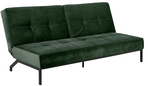 AC Design Furniture Bent Schlafsofa in Waldgrün, Schlafsofa mit 3 Liegepositionen, Moderner 3-Sitzer, gepolstertes Sofa mit Samtstoff und schwarzen Beinen, B: 198 x H: 87 x T: 95 cm