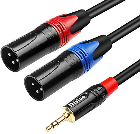 Disino 1/8 Inch to Dual XLR Male Y-Splitter Cable,Unbalanced 3.5mm Mini Jack TRS Stereo Aux to Double Male XLR Adapter Interconnect Breakout Patch Cord - 10 Feet/3 Meters