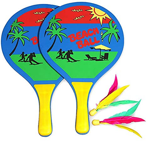 Outdoor-Strand-Paddelschläger und Ballspiel-Set Holzschläger-Ballspiel,Ballspiele Draußen, Beachball Set Hölzern Tennisschläger Racket Set mit Bälle, Strandspielzeug Kinder