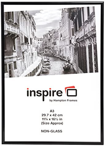 Hampton Frames NOIR A3 Picture Frame | 30x42cm, Black, Plastic, Acrylic Front | Wall Mount, Portrait or Landscape, Swivel Clips | Poster, Photo, Certificate Display