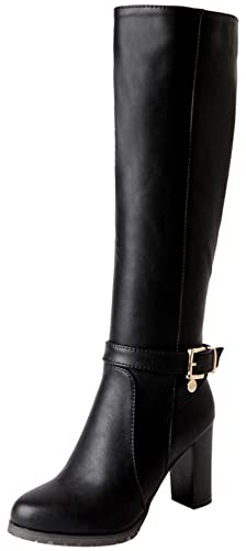 Lroey Reoly Bottes Mi-Mollet à Talon Bloc Femme, Bottes Habillées Talons Hauts Bout Rond Boots Zip Bottes Habillées Hiver 150 Noir Taille 40 EU