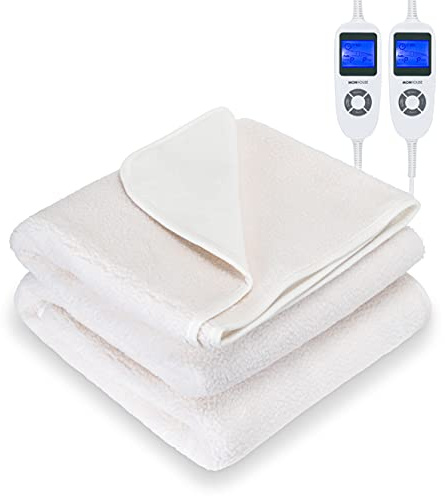 MONHOUSE Manta Electrica De Vellon Suave - Calienta Camas - Funda De Colchon Termica - Desmontable Y Lavable a Maquina - Controlador Dual Multi Zonas, 9 Ajustes De Calor - Extragrande 180x200cm