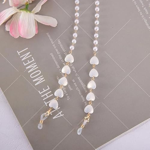 SOREZE Corazón Perla con Cuentas Gafas Cadenas máscara Colgante Cuerda Gafas Cadena Metal Gafas de Sol Cordones Mujeres máscara Cadenas