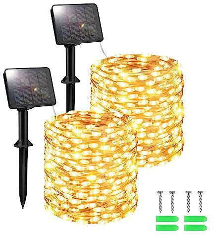FFZZKJ Solar Lights Outdoor Garden Waterproof Total 240LED 12Mx2 Pack Outdoor Solar Lights for Garden Patio Balcony Terrace Veranda Tree, Warm White