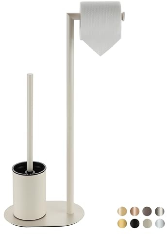 BVL Piantana Portarotolo e Scopino Bianco, Scopino WC con Porta Carta Igienica in Acciaio Inox, Porta Carta Igienica da Terra Scopino Bagno WC