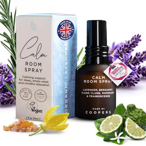 Made by Coopers Calm Room Spray | Natural Air Freshener with Essential Oils | Calming Aromatherapy Blend with Lavender, Frankincense, Bergamot, and Rosemary | Vegan & Cruelty Free | 60ml Glass Bottle