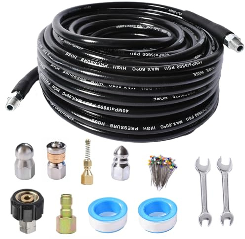Sewer Jetter Kit for Pressure Washer Hose 4000 PSI Drain Cleaner Hose 1/4 Female NPT,Button Nose,fixed nozzle,Pressure Washer Adapter, Sewer Jetting Nozzle Pearl Corsage Pin Waterproof Tape 2 Spanner