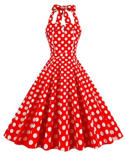 Costume de Performance Dos Nu à Pois de Couleur contrastée rétro avec Robe de Pique-Nique à Lacets pour Prise de Photo d'influenceur - Bas Rouge avec de Gros Points Blancs - M