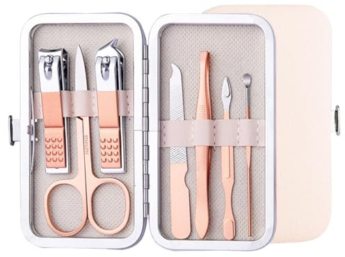 DOETYD 7 in 1 Manicure Set Professional Nail Clipper Nail Scissors Stainless Steel Nail Care Tool Eyebrow Grooming Kit Portable Travel Pedicure Kit with Luxurious Leather Case for Men & Women