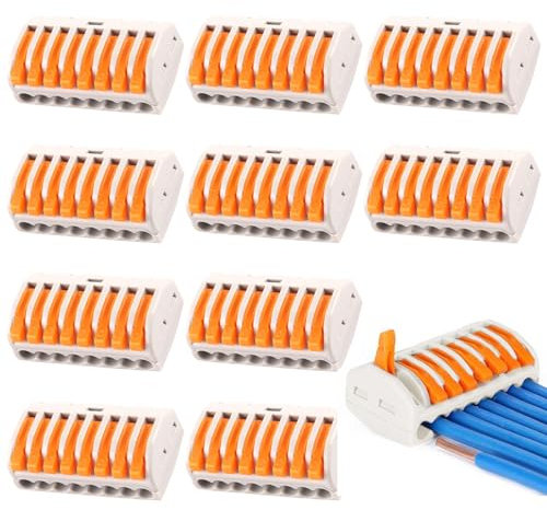 10pcs Kabelverbinder LüSterklemmen 8 HäFen Klemmen Elektro Kabelklemmen Elektro Mit Hebel 250v 32a Verbindungsklemmen Steckbar Listerklemmen-Set 8 Leiter Klemme Elektrische AnschlussblöCke