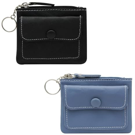AdiStylinno Münzbörse Damen, 2 Stück Kleines Portemonnaie Multifunktionale Mini Geldbörse Kleine Münzgeldbörse mit Snap und Schlüsselanhänger Schlüsseletui