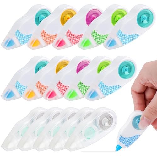 Meetory korrigeringsband set om 16, 6 m x 5 mm korrigeringsrulle korrigeringsmus miniskoter skolsaker korrigeringstejp för barn elever kontor hemma skola (färg)