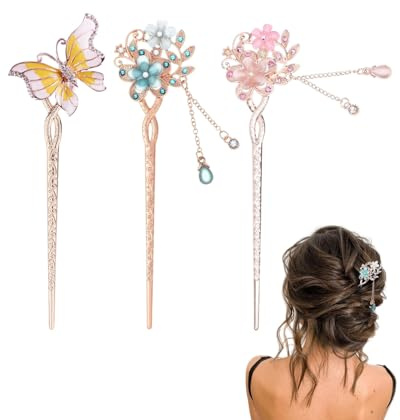 KGDUYC 3 Palillos chinos para el pelo, Palitos de Pelo Vintage, horquilla china pelo, pasador de pelo vintage, Palillo Metálico el Cabello para Cabello Decorativo Peinado Fijo,horquillas