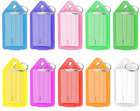 30 Stück Schlüsselanhänger Beschriftbar Set 10 Farben Schlüsselanhänger zum Beschriften Kunststoff Schlüsselschilder Schlüsselbeschriftung mit Ring für Schlüssel Koffern Haustieren