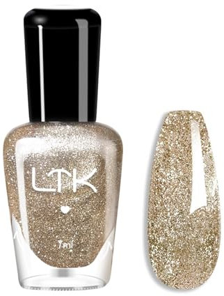 DMQ Glitter Nail Polish, Gold Glitter Nail Varnish, Diamond Sparkling Quick Dry Nail Polish Gel No UV Lamp Curing, Long Lasting Chip Resistant Non-Toxic Nail Paint Gel for Women Home Salon Manicure