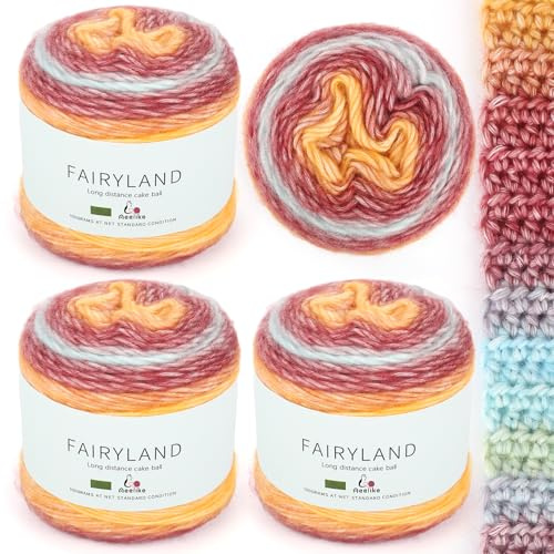 Aeelike Ombre Yarn for Crochet - Ombre Yarn Cake 4x100g - 60% Cotton 30% Acrylic 10% Wool - Purple and Yellow Soft Gradient Cake Wool for Crochet Baby Blankets Knitting and DIY Crafts