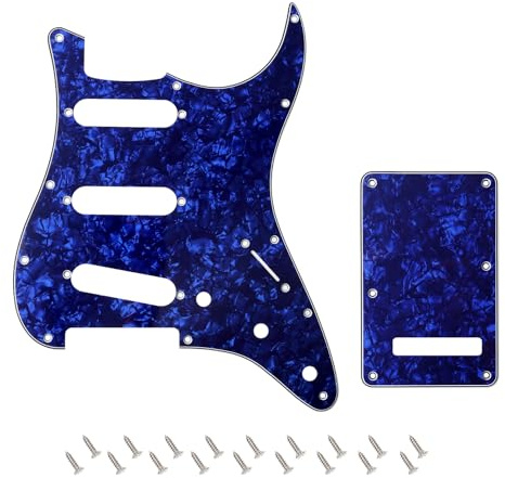 Banworks 4 Ply Strat SSS Pickguard 11-Hole Pickguard Scratch Plate with Backplate 6-Hole Trem Tremolo Cover Set for USA/Mexican Modern Style Standard Stratocaster ST JT/HB-08 Blue Pearl