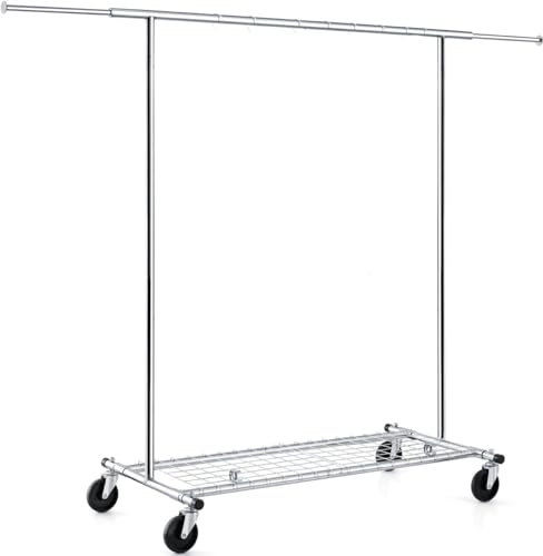 FAVOOSTY Schwerlast Kleiderständer auf Rollen, Garderobenständer Metall, Mobiler Kleiderständer Stabil, Bis 200KG Kleiderwagen Metallm, 1 Min Schnelle Installation
