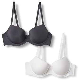 Amazon Essentials Women's Microfiber Lined Wired Balconette Bra, Pack of 2, Black/White, 34DD