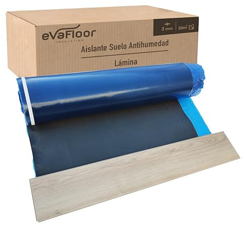 EVAFLOOR Sous Couche Parquet 1x20 Mètres | Sous-couche Isolante | Fabriqué avec Base EVA 2mm + Film Antihumidité | Inclut Adhésif
