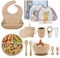 vajilla bebe,Cubiertos Bebe,Juego de 15 Piezas,Platos Bebe con Ventosa,Baby Led Weaning,Cubiertos Infantiles,Cuchara Bebe,Babero Silicona Bebe,Plato de Silicón Antideslizante Sin BPA