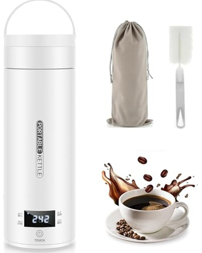 VICBINLY Travel Electric Tea Kettle, 450ml Portable Kettle, Mini Tea Kettles, One Cup Hot Water Boiler Mini Kettles Automatic Shut Off, Temperature Control, White