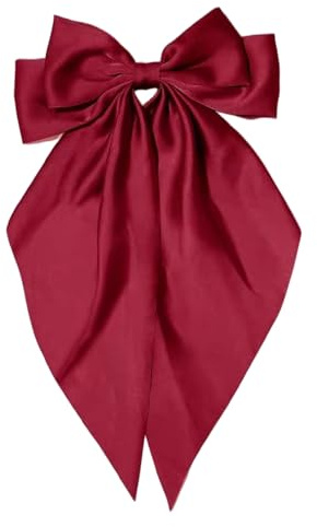 Hair Bows for Women Burgundy Clips Large Satin Ribbon Bow Accessories Silk Big Hairs Bow for Girls Cute Christmas Long Hair Bows for Girls Hair Clip (Burgundy)