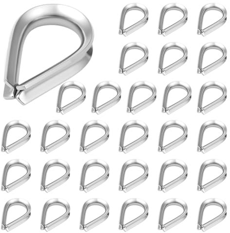 Flintronic 30PCS M4 Wire Rope Thimbles, 304 Stainless Steel Wires Rope Thimble, 4mm Wire Rope Rigging Material, Fence wire Connector Rigging for Awning Fixed Clothesline Tensioner