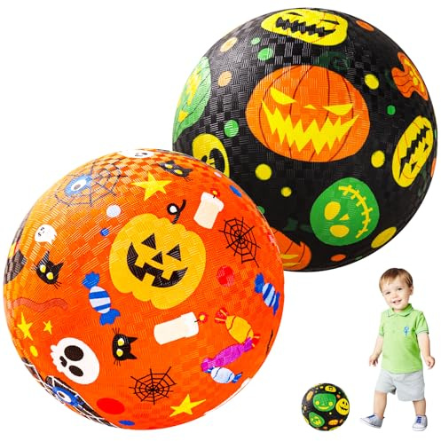 U&C Planet Halloween Boules en Caoutchouc pour Enfants, Taille 21cm avec Pompe, pour Jeux en Plein air et en intérieur, Design Licorne et Dinosaure, adaptées aux Enfants de 1 à 8 Ans