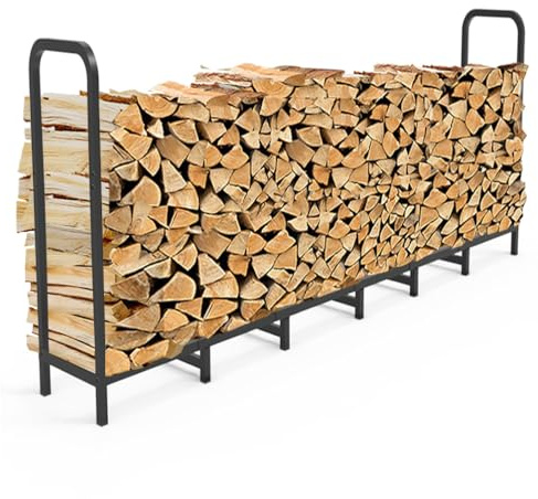 Artigarden Brennholzregal 244 cm, Verstellbar & Stabiler Feuerholzständer für Kamin, Innen & Außen, Metall Holzstapelhalter, Regal für Kaminholz, Schwarz