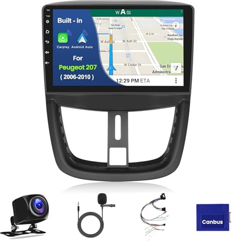 [Android 15 2G+64G] Inefala Autoradio pour Peugeot 207 2006-2010, Wireless Carplay & Android Auto, 9 Touchscreen Radio Bluetooth 2 Din avec GPS/WiFi/Bluetooth/USB/RDS/FM MIC Caméra de Recul